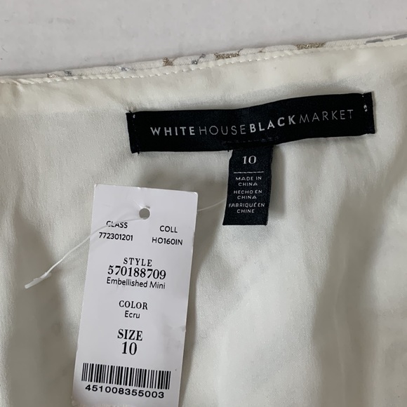 White House Black Market Metallic Studs Mini Skirt White Silver Gold - Picture 5 of 9